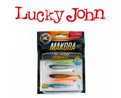 Силиконовая приманка Виброхвост Lucky John 3D Series MAKORA SHAD TAIL 3" цвет микс