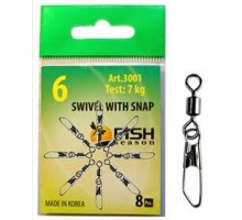 Вертлюжки с застёжкой Fish Season №6 Rolling Swiwel With Safety Snap